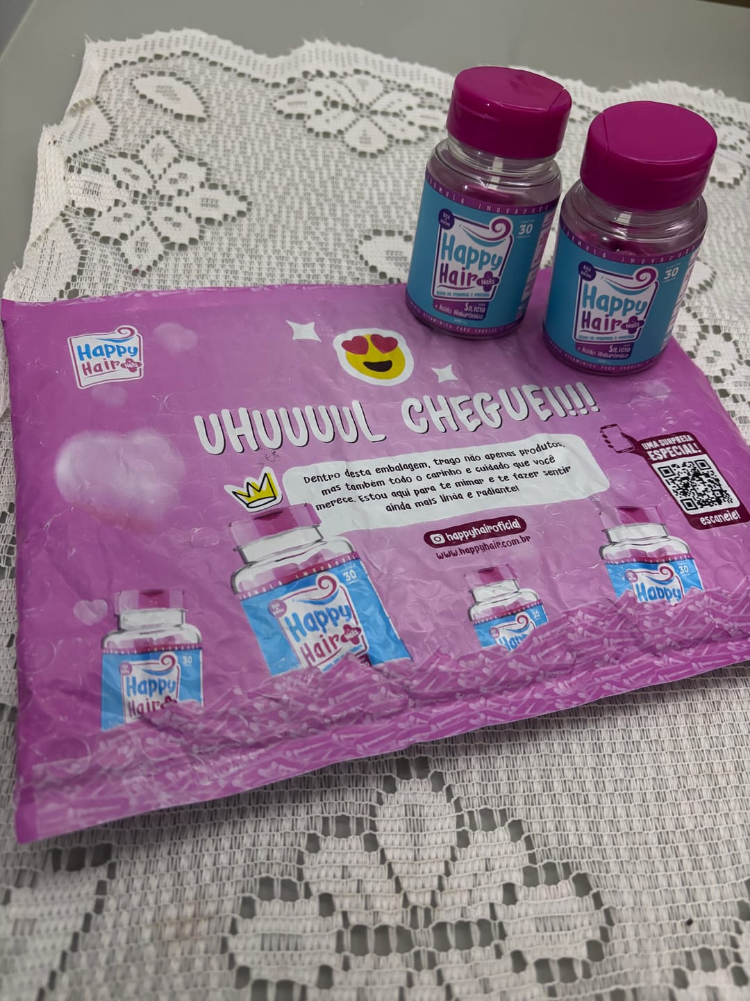 Customer photo review of Happy Hair 3 Potes + 1 Colágeno Grátis