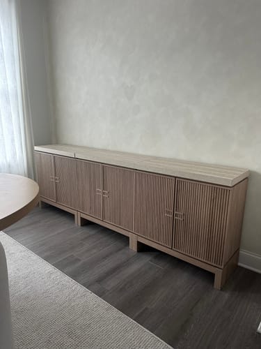 Customer photo review of Anton 32" Fluted Buffet Cabinets with Travertine Top (Set of 3)