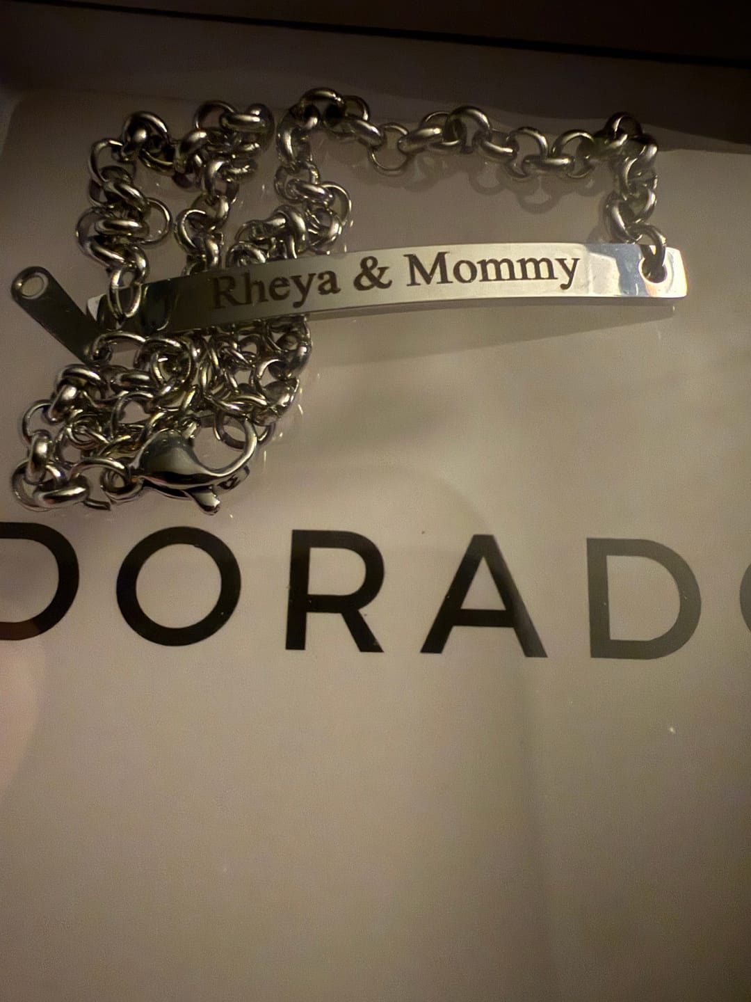 Customer photo review of Engraved Bar Bracelet