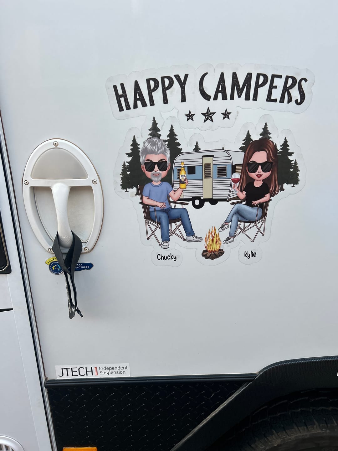 Customer photo review of Camping Partners For Life Doll Couple Sitting Personalized RV Decal
