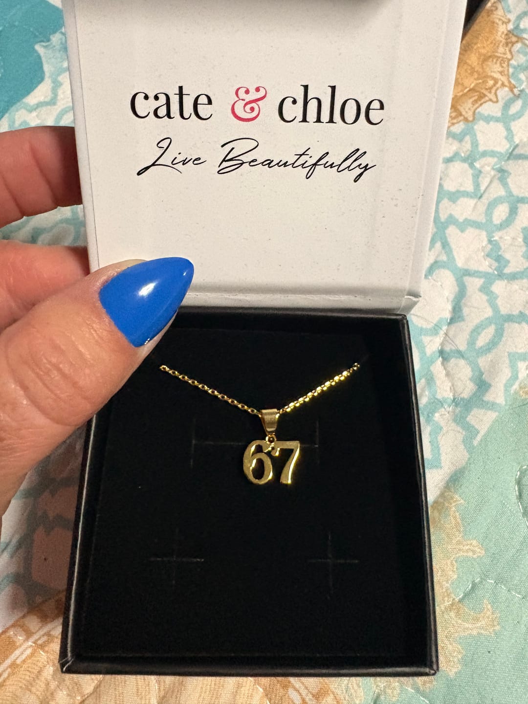 Customer photo review of Danna 18k White Gold Plated 67 Pendant Necklace for Women