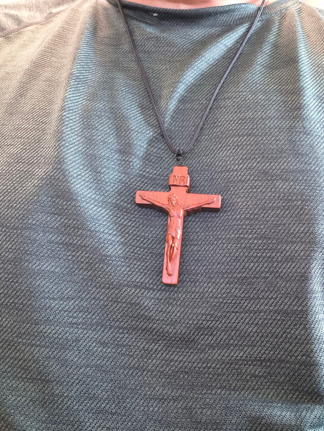Customer photo review of Jesus Crucifix Wooden Necklace