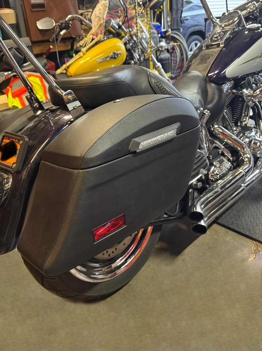 Customer photo review of 44L - Lamellar Stallion Extra Large Leather Covered Motorcycle Hard Saddlebags for Harley Softail Fatboy FLSTF/I