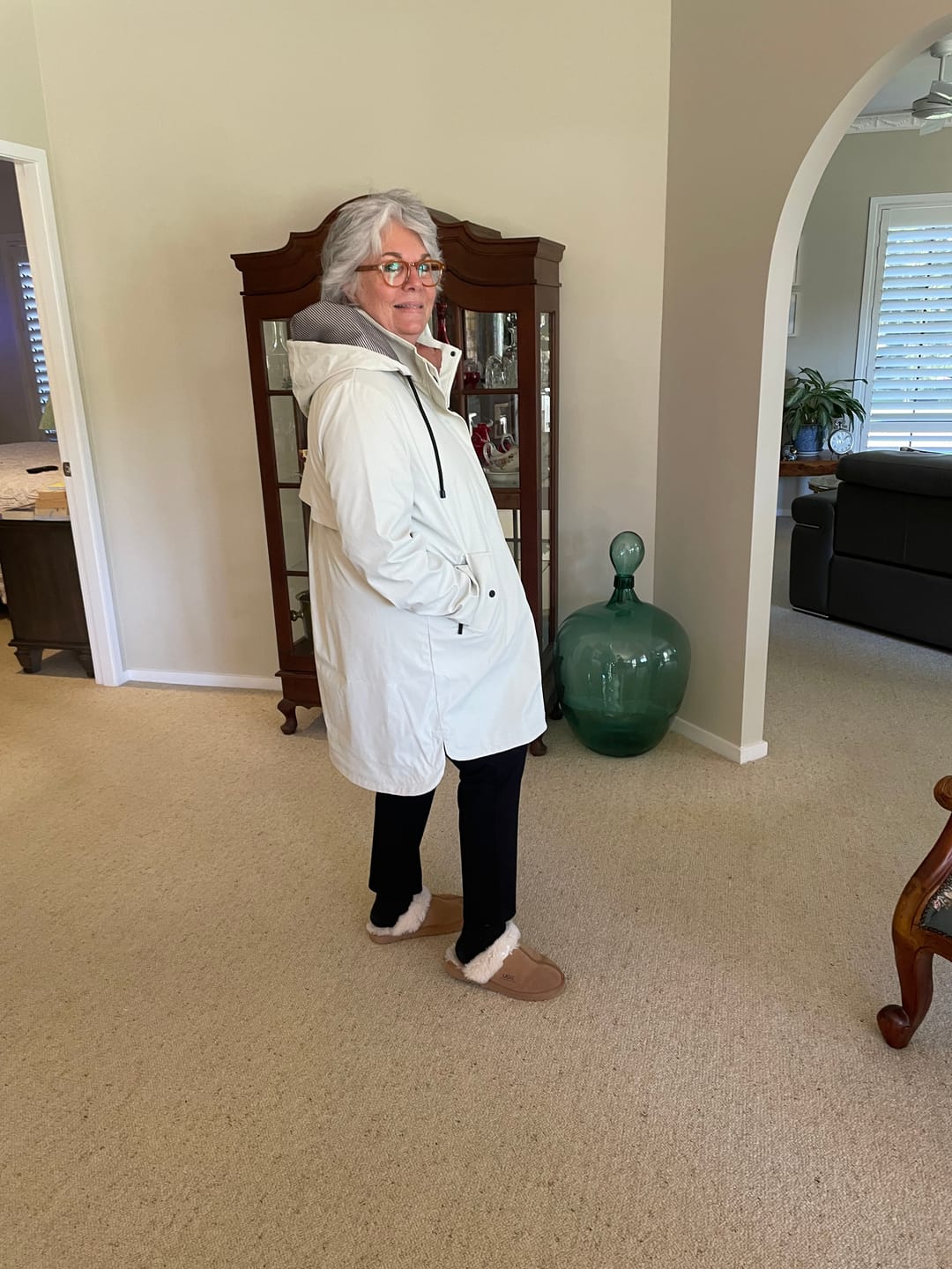 Customer photo review of Billie Raincoat - Cream/Choc Houndstooth