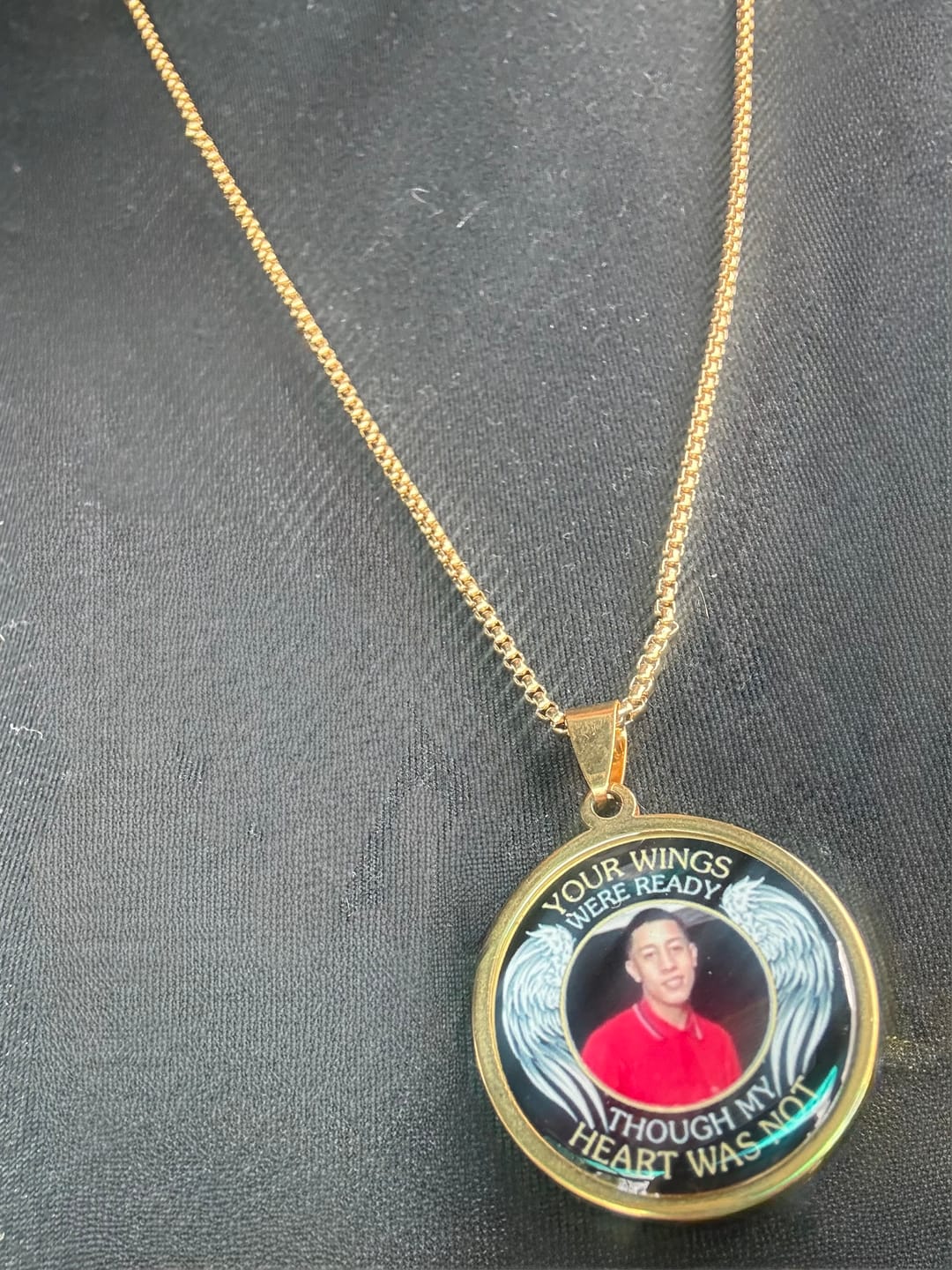 Customer photo review of Custom Photo Memorial Necklace Adjustable "Your Wings Were Ready" -N023