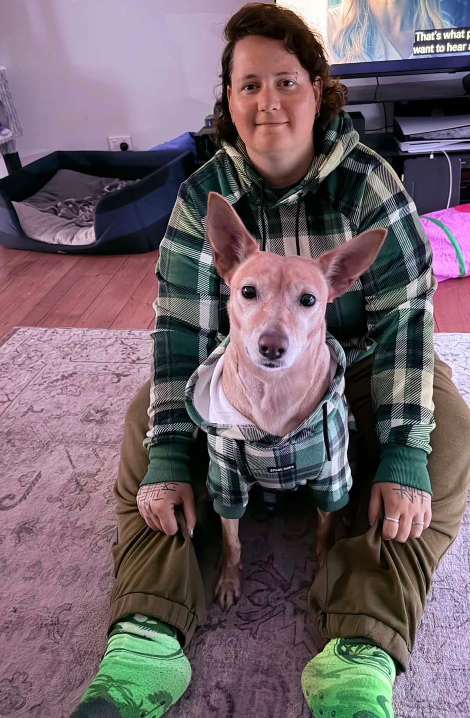Customer photo review of Green Plaid Human Hoodie