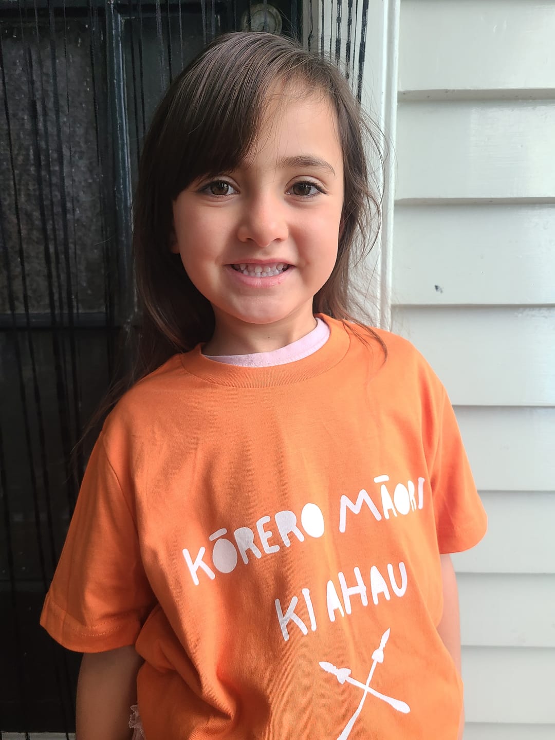Customer photo review of Kōrero Mai Print Child Tee - Pink