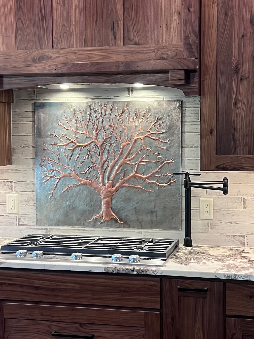 Customer photo review of Winter Tree Copper Backsplash — Silver–Copper