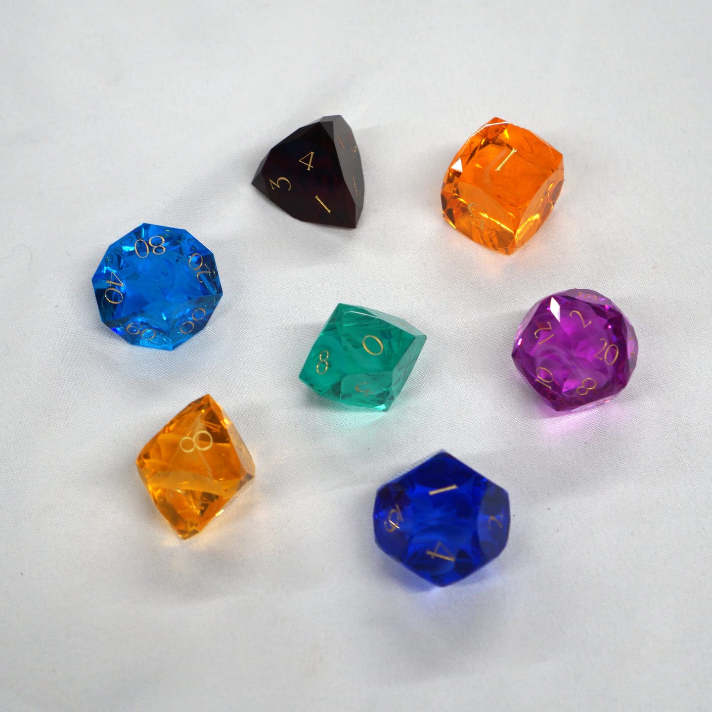 Customer photo review of URWizards D&D Resin Rainbow Engraved Dice Set Multi-faceted Style
