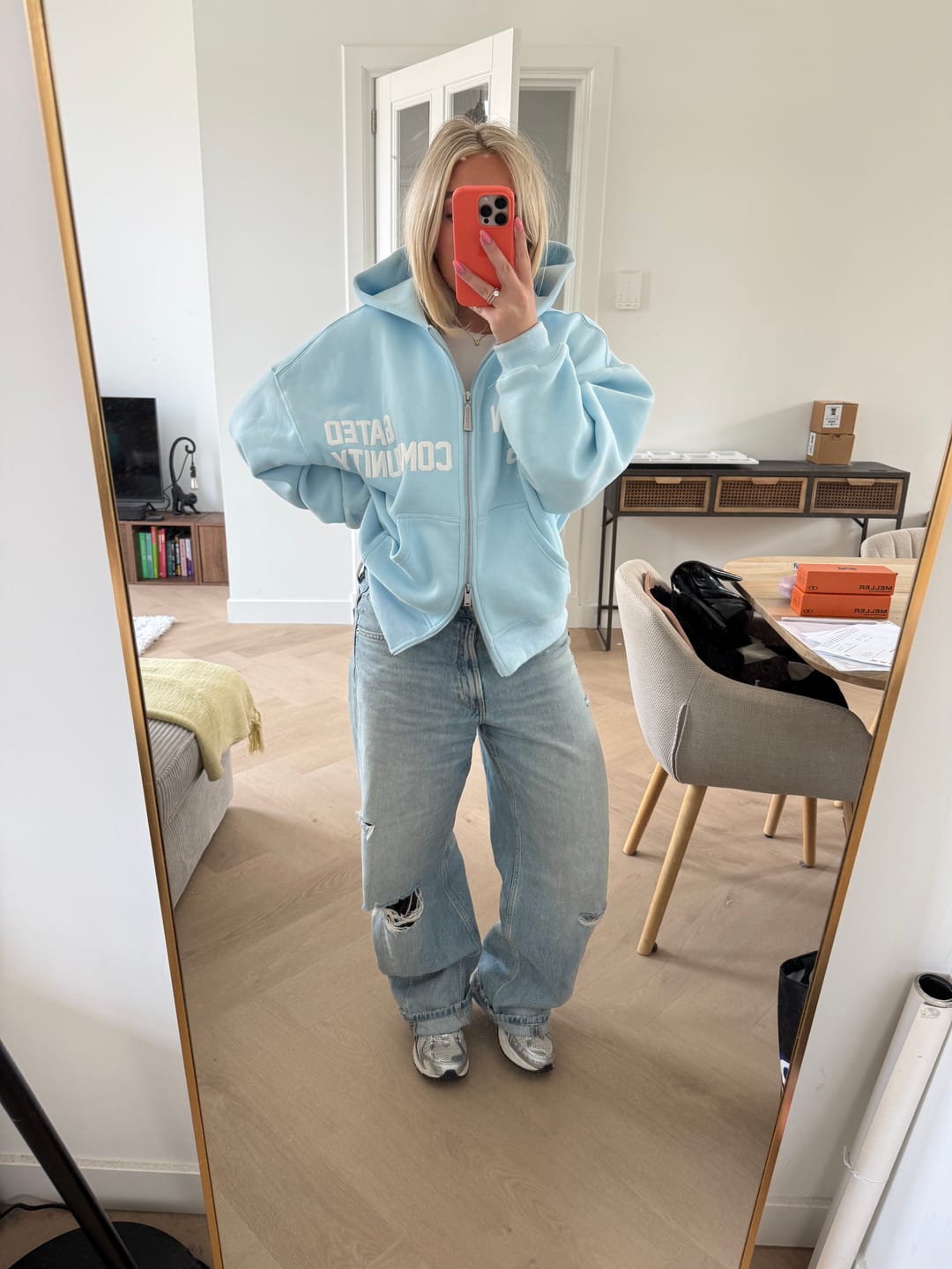 Customer photo review of GATED COMMUNITY ZIP HOODIE LIGHT BLUE
