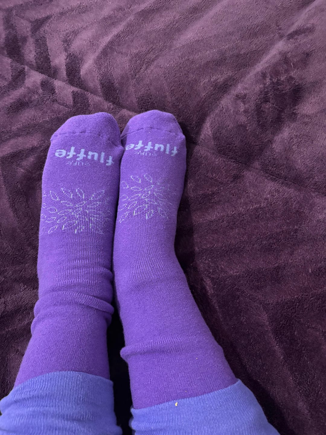 Customer photo review of plum jam cloud-soft merino lounge socks