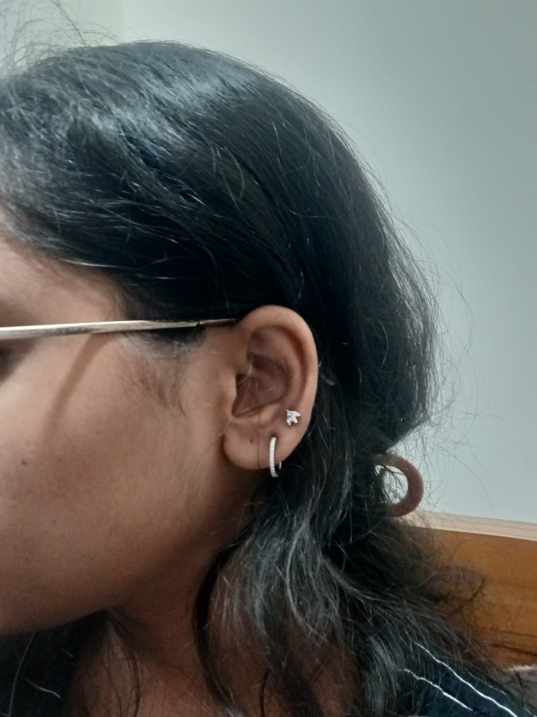 Customer photo review of Silver Zircon Twinkling Hoop Earrings