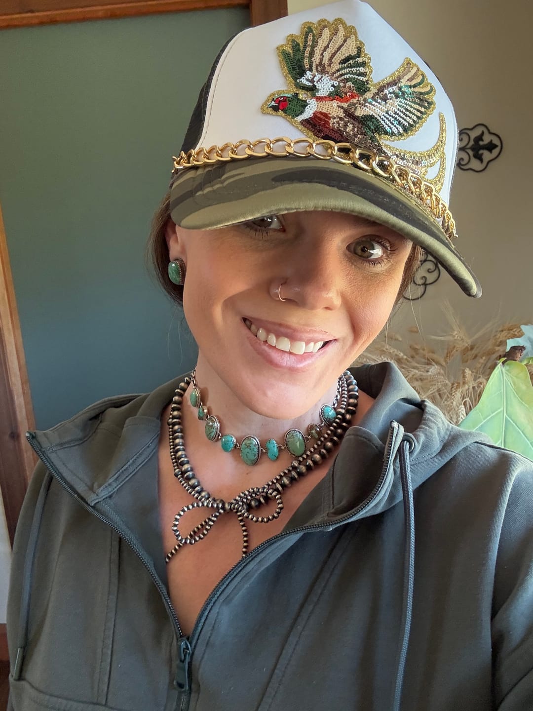 Customer photo review of Handmade Sterling Silver Manassa Turquoise Collection: Choker Necklace "Signed Nizhoni"