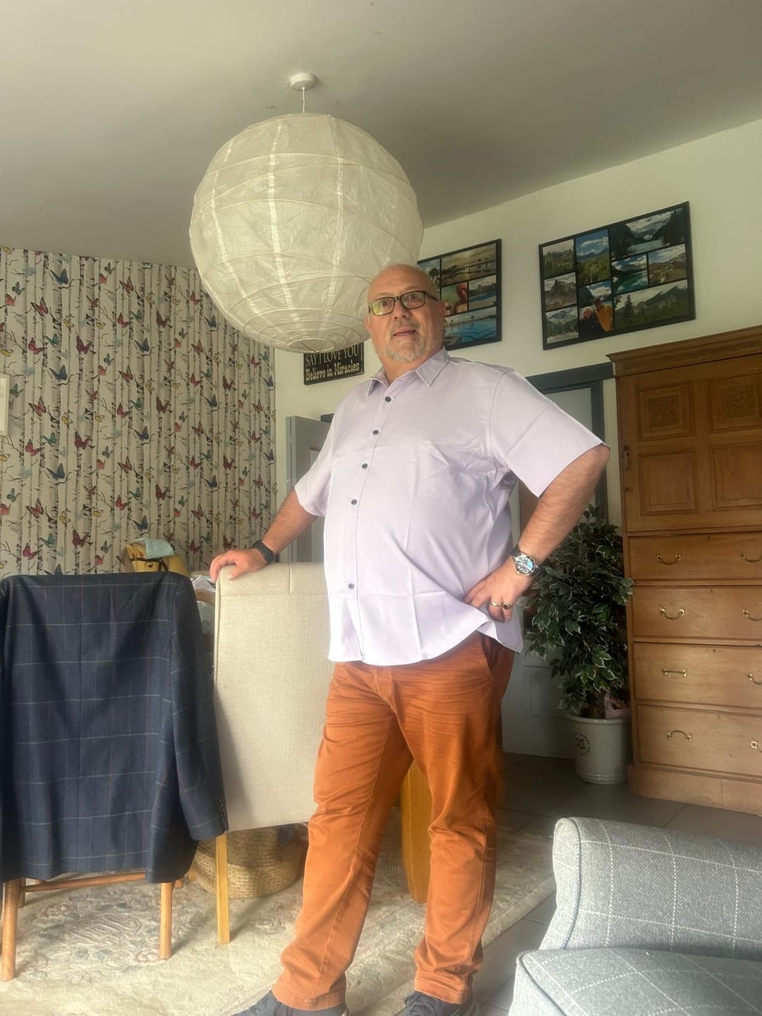 Customer photo review of Men's Breathable Solid Color Cotton Button Up Casual Short Sleeve Shirt