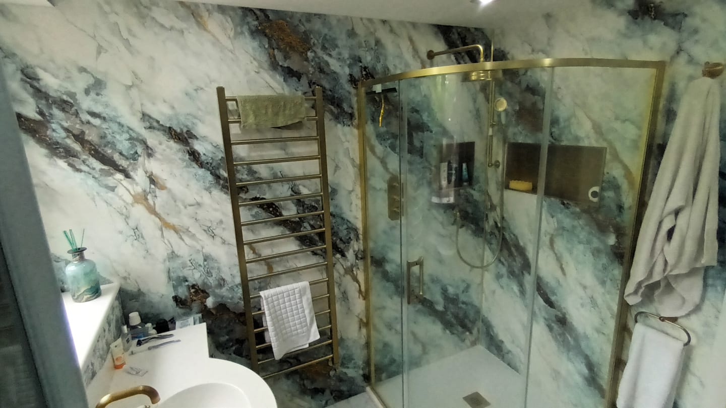 Customer photo review of 10mm Ocean Blue Ultra Matt Shower Panel 1M x 2.4M