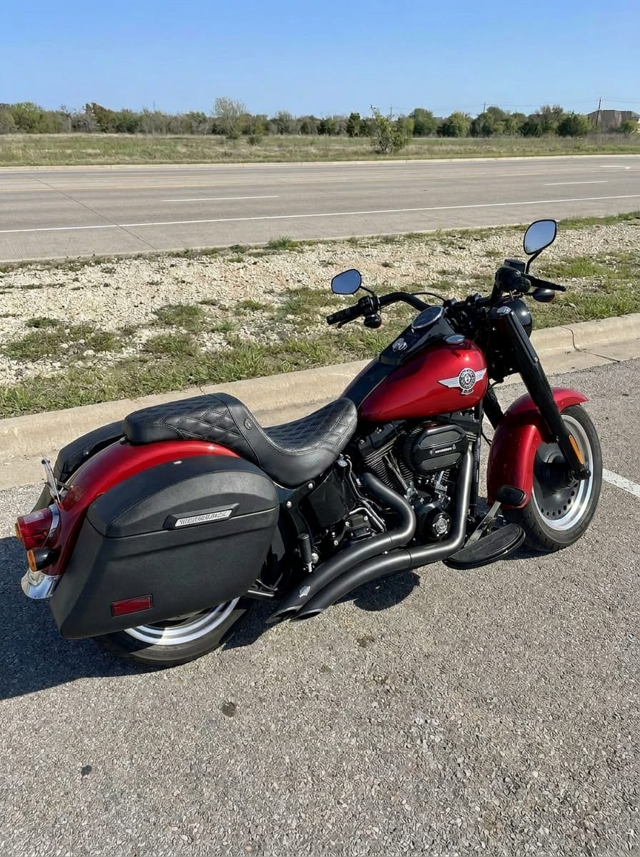 Customer photo review of 44L - Lamellar Stallion Extra Large Leather Covered Motorcycle Hard Saddlebags for Harley Softail Fatboy FLSTF/I