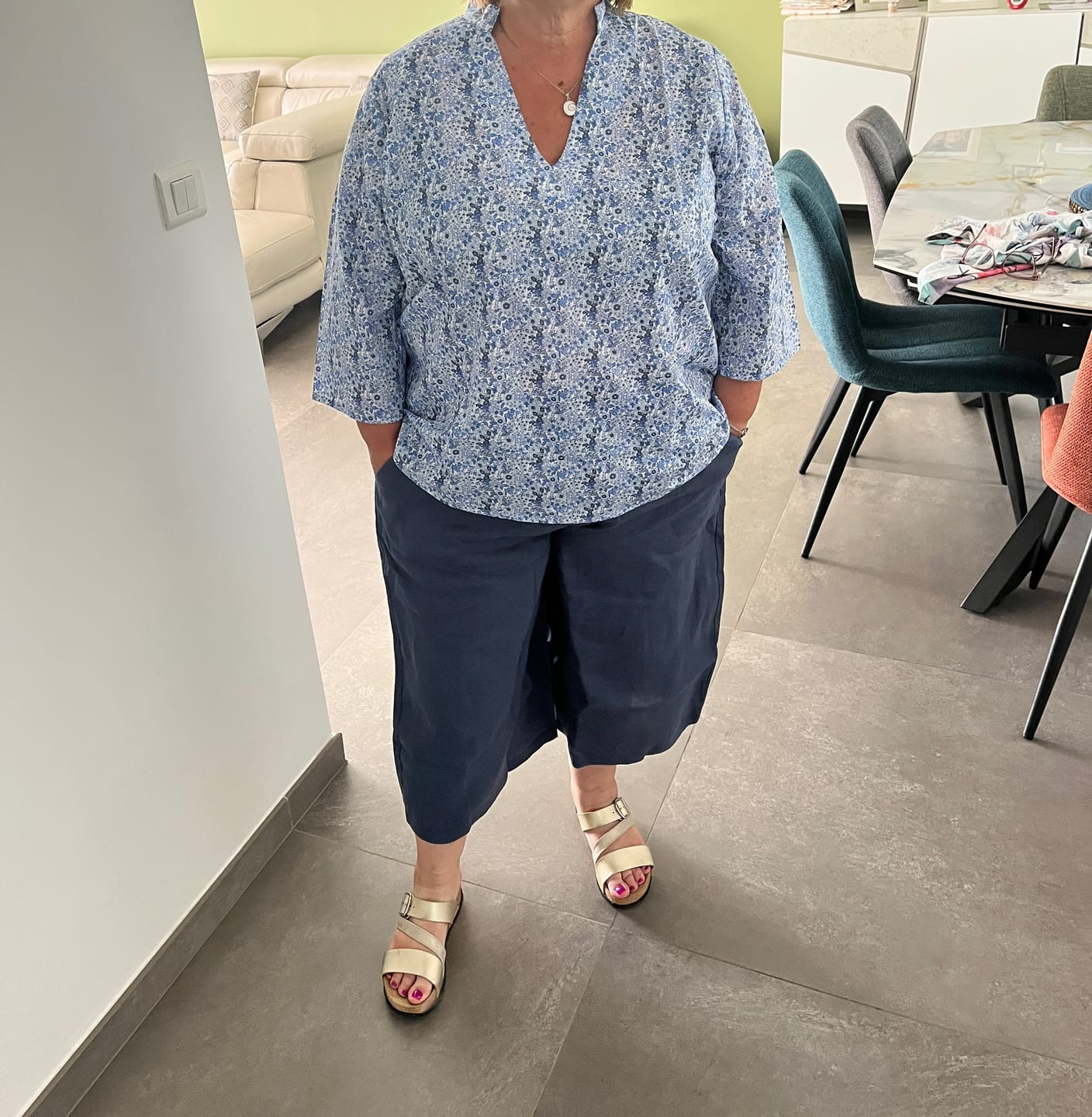 Customer photo review of Blouse Madeleine – Coton Hortensia bleu