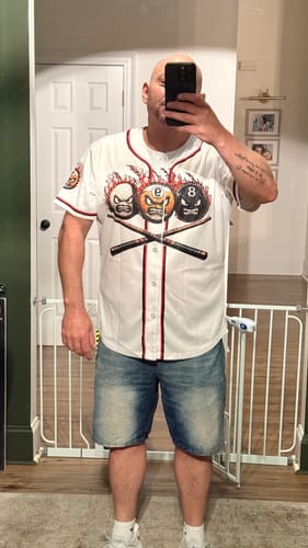 Customer photo review of Custom Black Red-White Classic Style Crew neck T-Shirts Full Sublimated