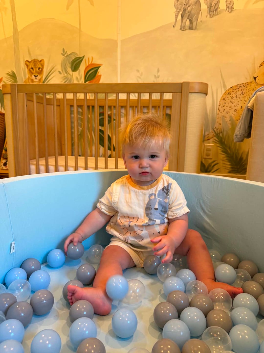 Customer photo review of Dave&Bella Baby Boys Summer Playful Animal Print Yellow Indoor Soft Rompers