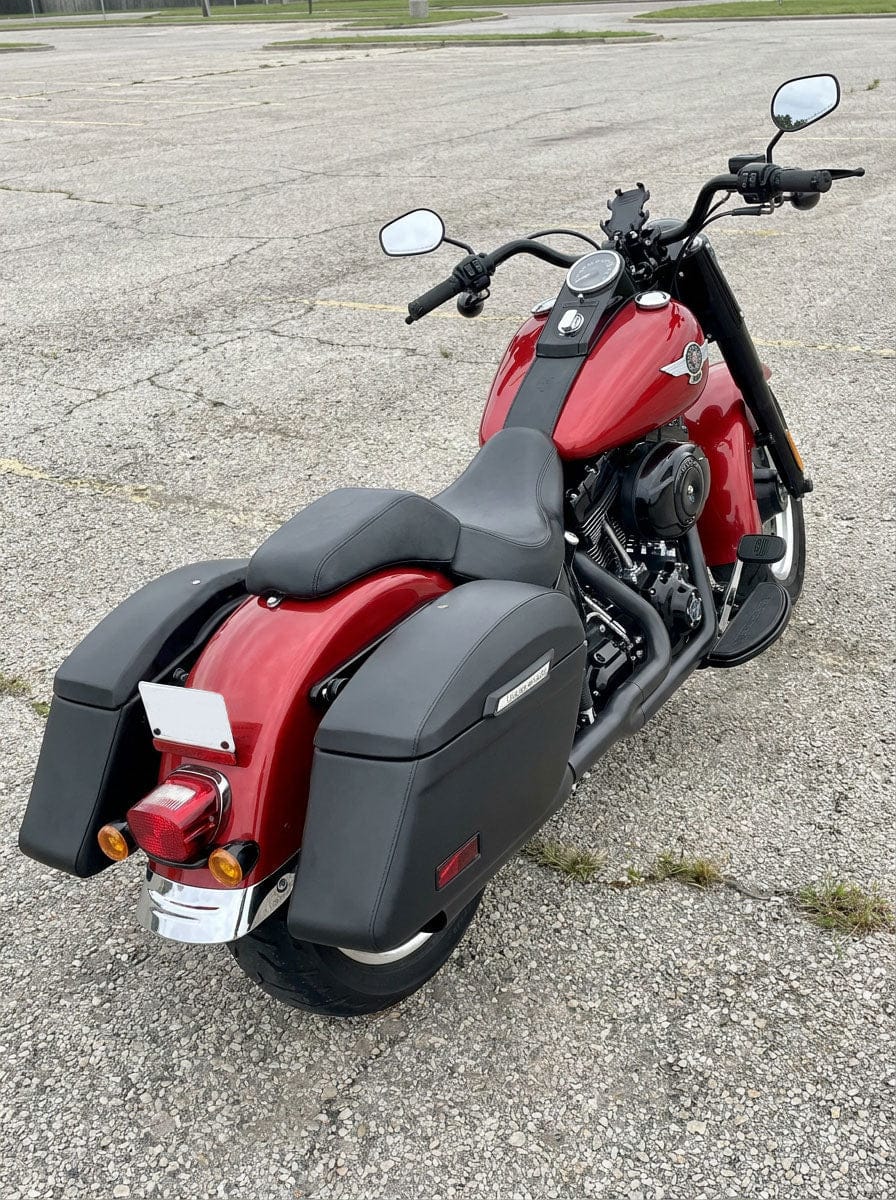 Customer photo review of 44L - Lamellar Stallion Extra Large Leather Covered Motorcycle Hard Saddlebags for Harley Softail Fatboy FLSTF/I