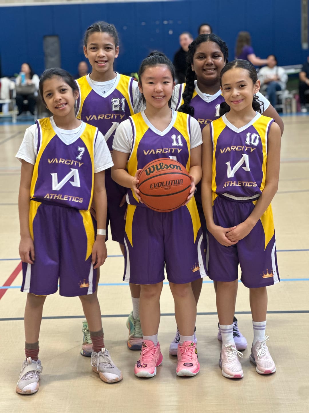 Customer photo review of Custom Gold Purple and White Color Block Sports Uniform Basketball Jersey