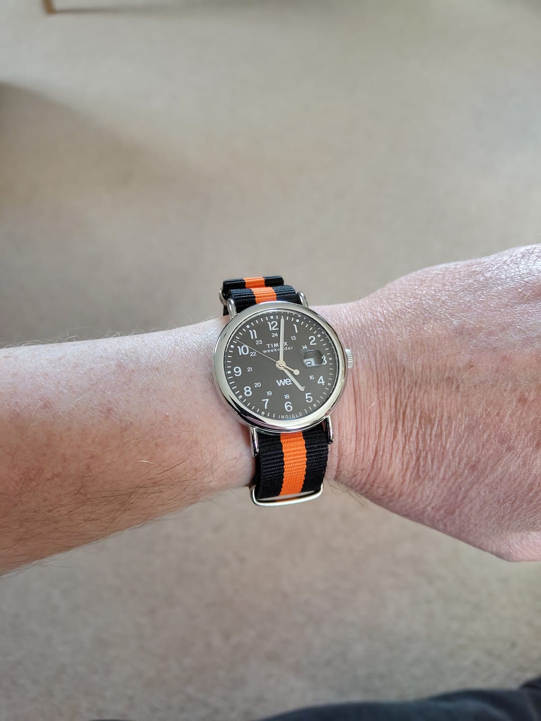 Customer photo review of Classic Military Style Strap - Black & Orange