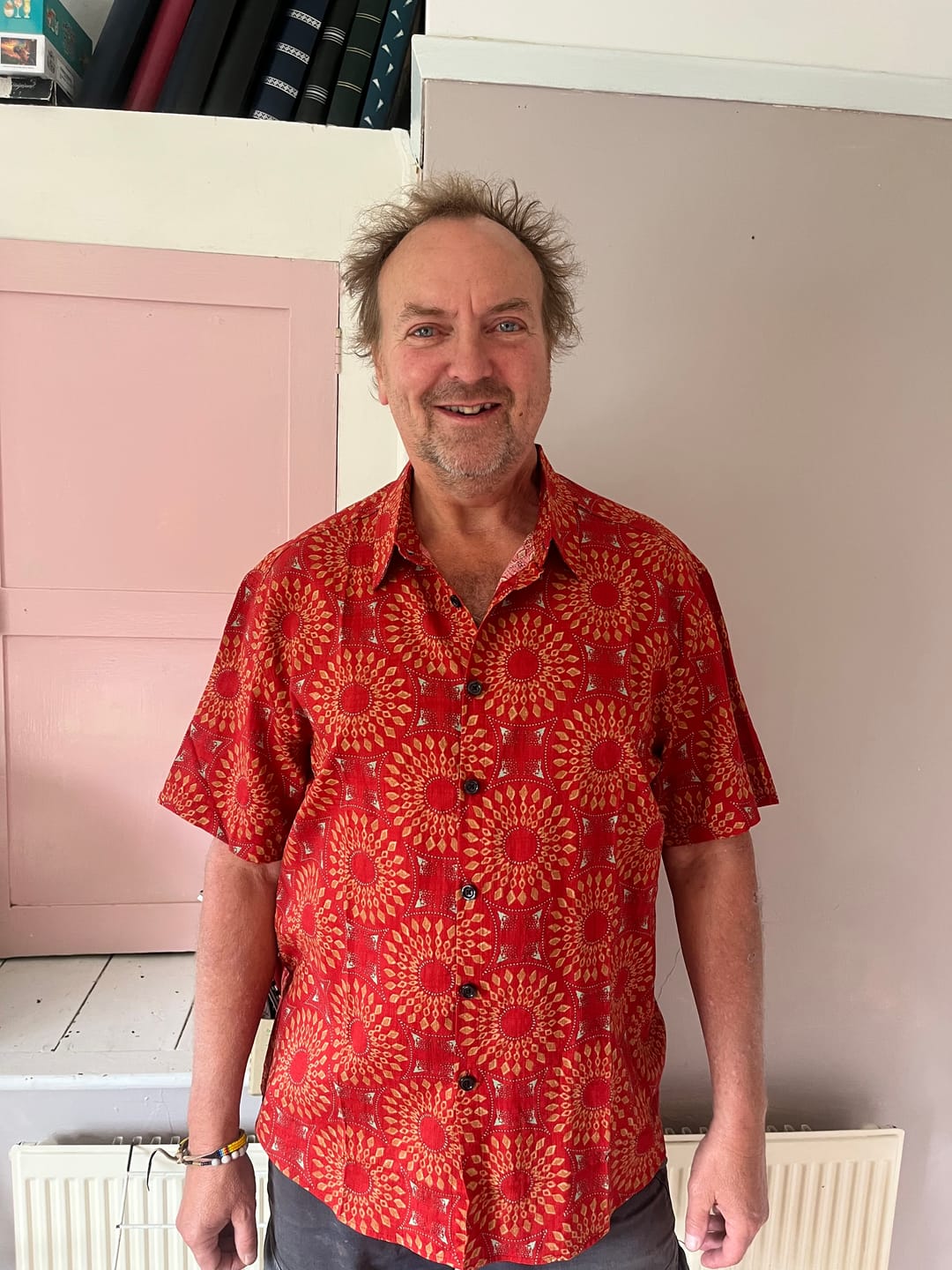 Customer photo review of Men's Cotton Vintage 70s Floral Retro Button Up Green Summer Beach Bohemian Boho Short Sleeve Shirt