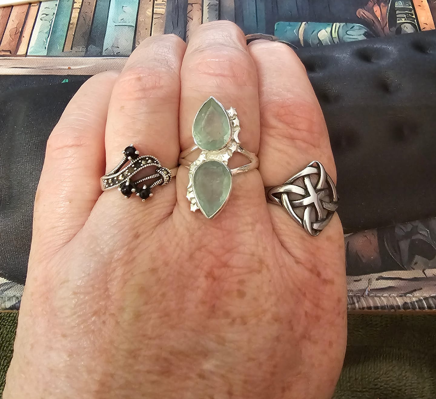Customer photo review of Teardrop Aquamarine Stars and Moon Ring