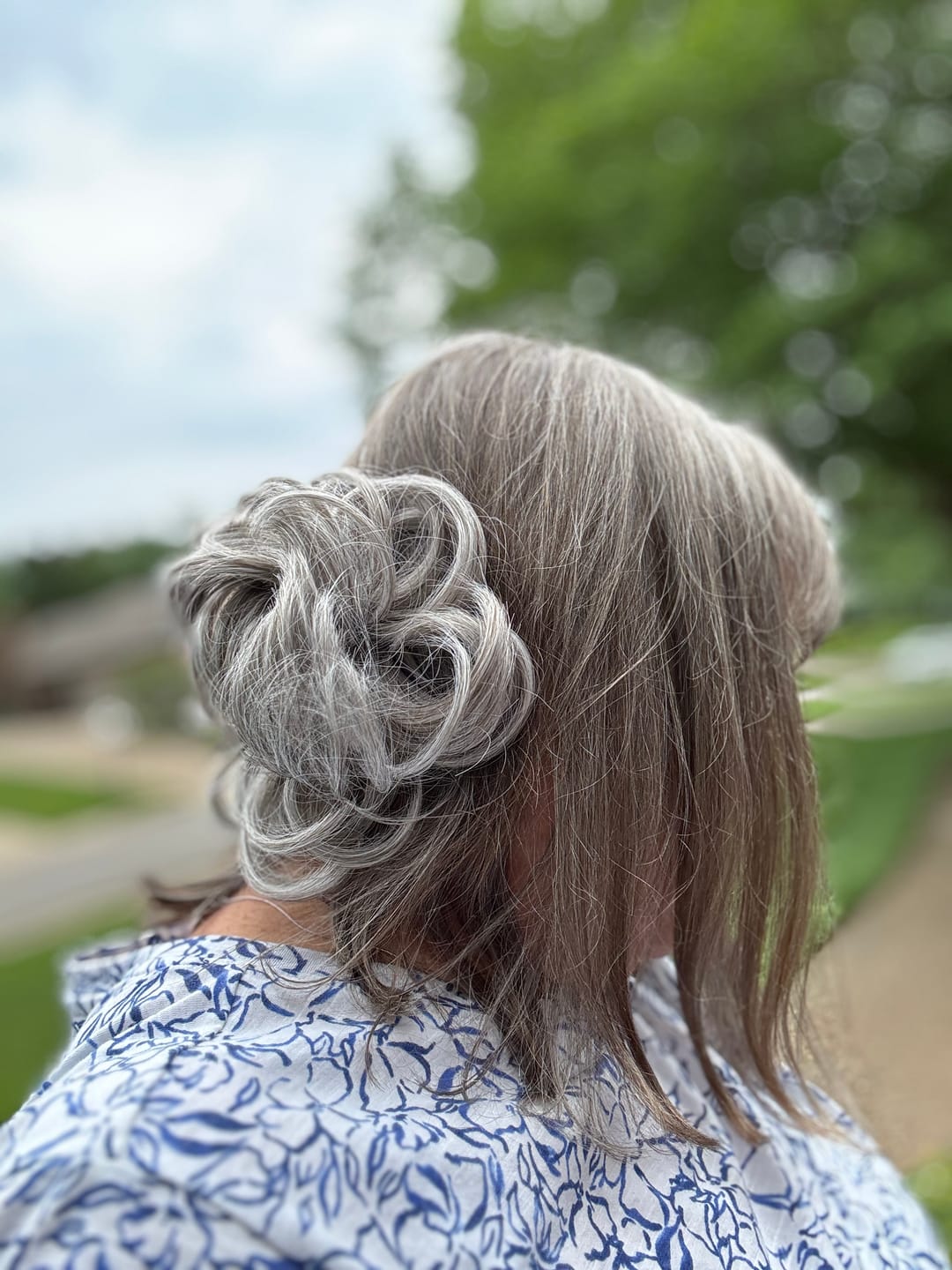 Customer photo review of Messy Bun Hair Piece – Curly Synthetic Bun Extension