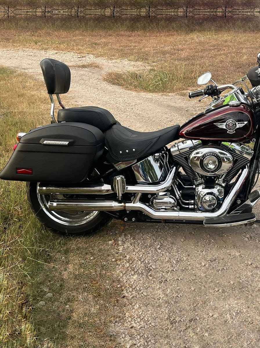 Customer photo review of 44L - Lamellar Stallion Extra Large Leather Covered Motorcycle Hard Saddlebags for Harley Softail Fatboy FLSTF/I