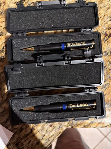 Customer photo review of .308 Real Bullet Casing Refillable Twist Pen - Tactical Gift Box - Thin Blue Line