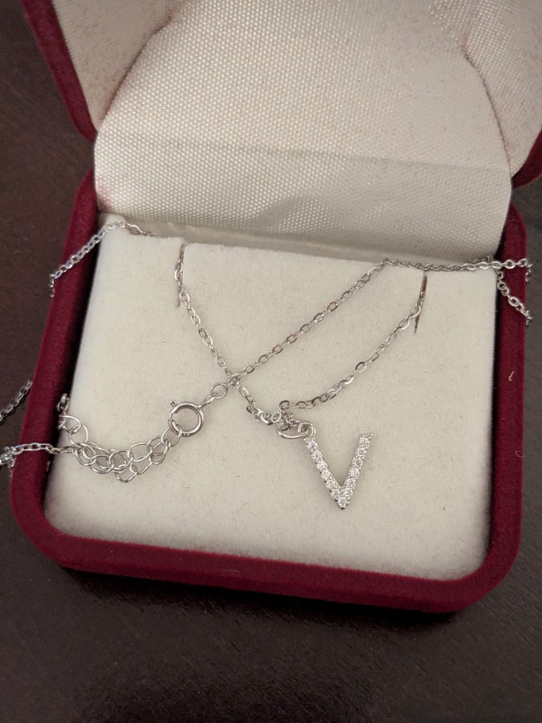 Customer photo review of Moissanite Letter Necklace