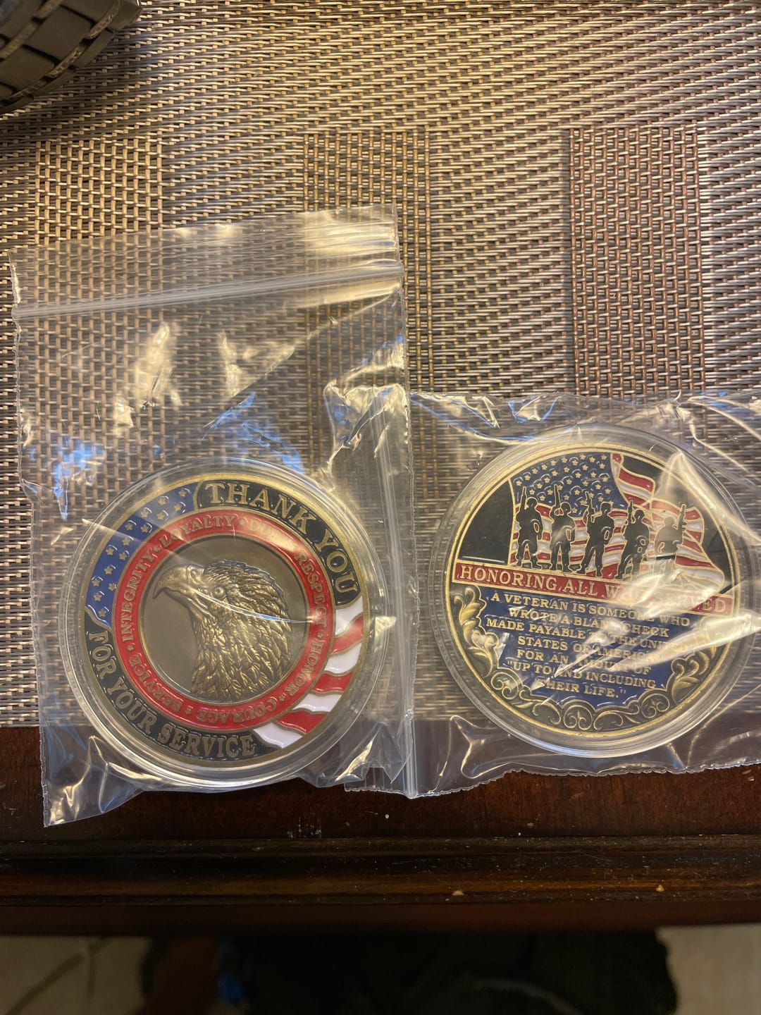Customer photo review of Honoring All Who Served Thank You Coin