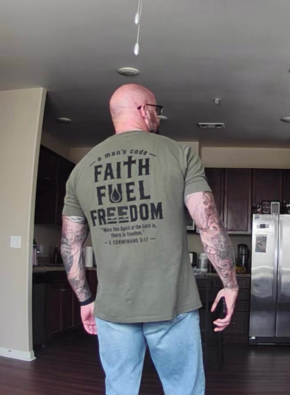 Customer photo review of Faith Fuels Freedom Tee