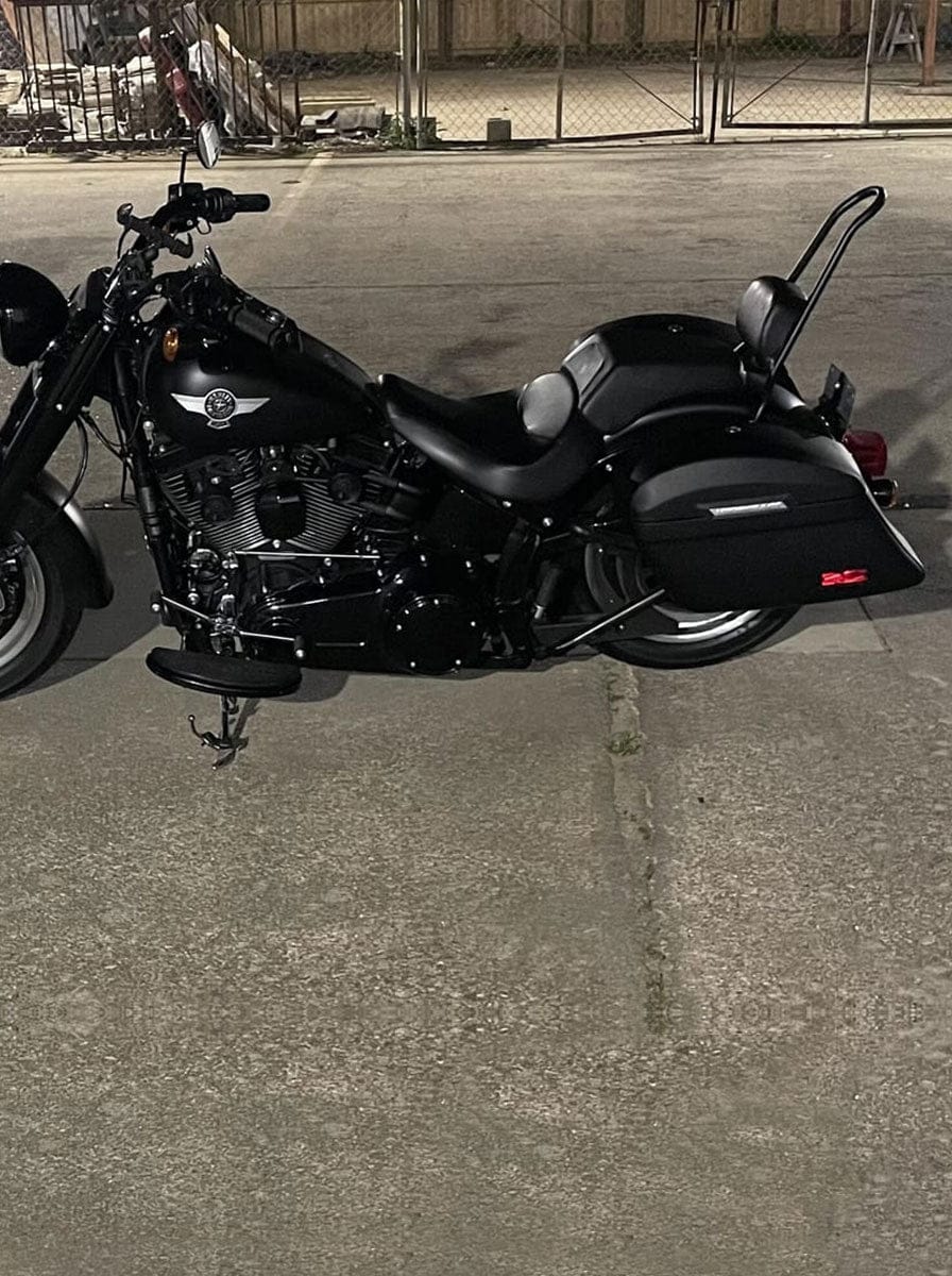 Customer photo review of 44L - Lamellar Stallion Extra Large Leather Covered Motorcycle Hard Saddlebags for Harley Softail Fatboy FLSTF/I