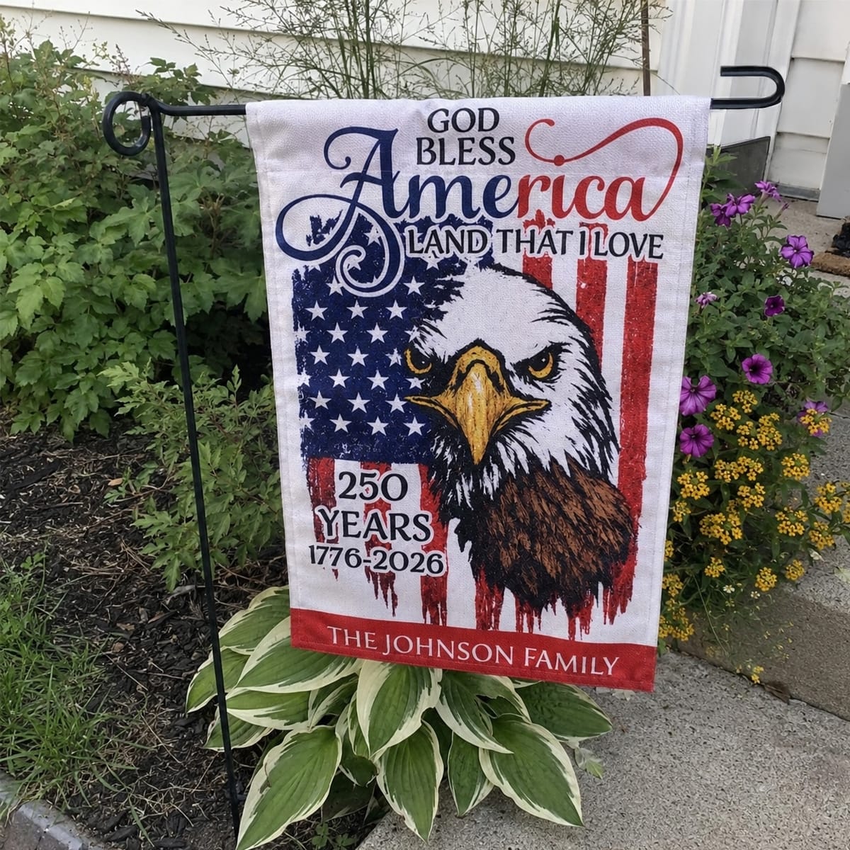 Customer photo review of God Bless America 250 Land That I Love - Customized Personalized Flag - Meaningful Patriotic Gift for Family