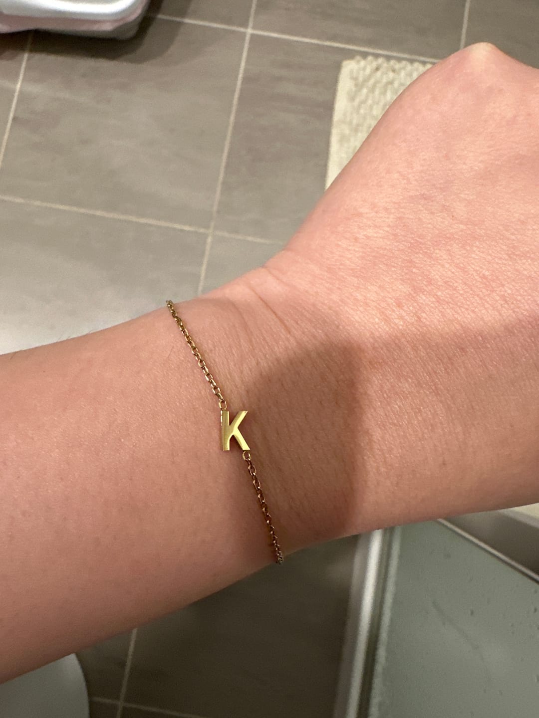 Customer photo review of Sideways Single Initial Letter Bracelet