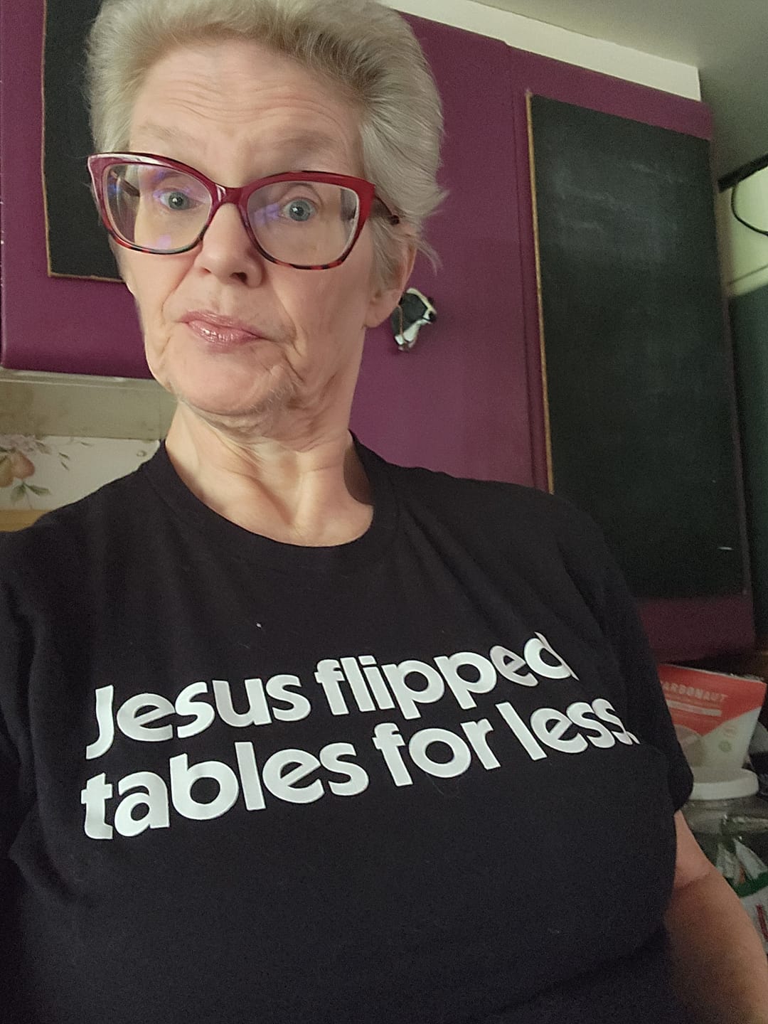 Customer photo review of Jesus flipped tables for less Unisex Tee