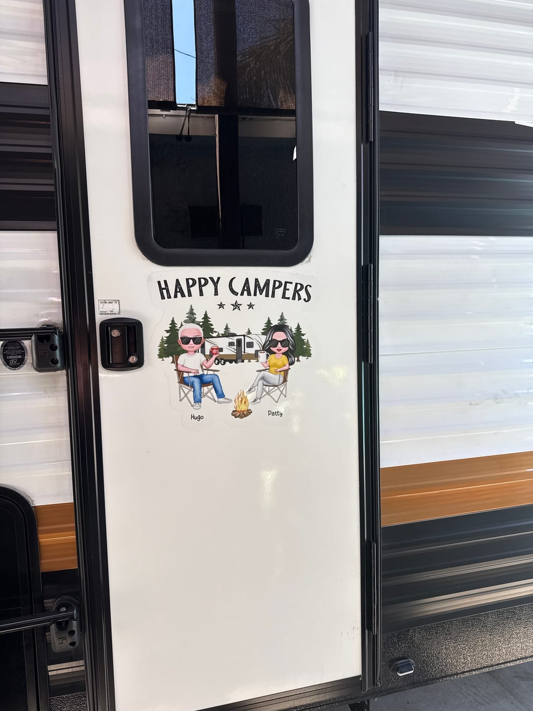 Customer photo review of Camping Partners For Life Doll Couple Sitting Personalized RV Decal