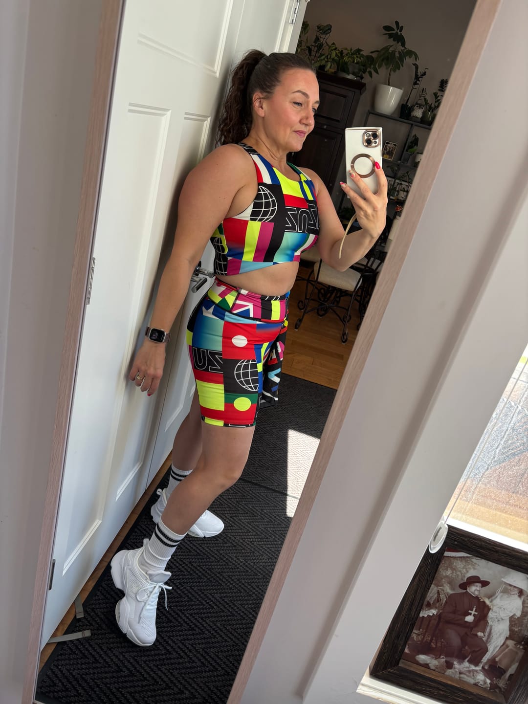 Customer photo review of Worldwide High Waisted Biker Shorts - Red/Blue