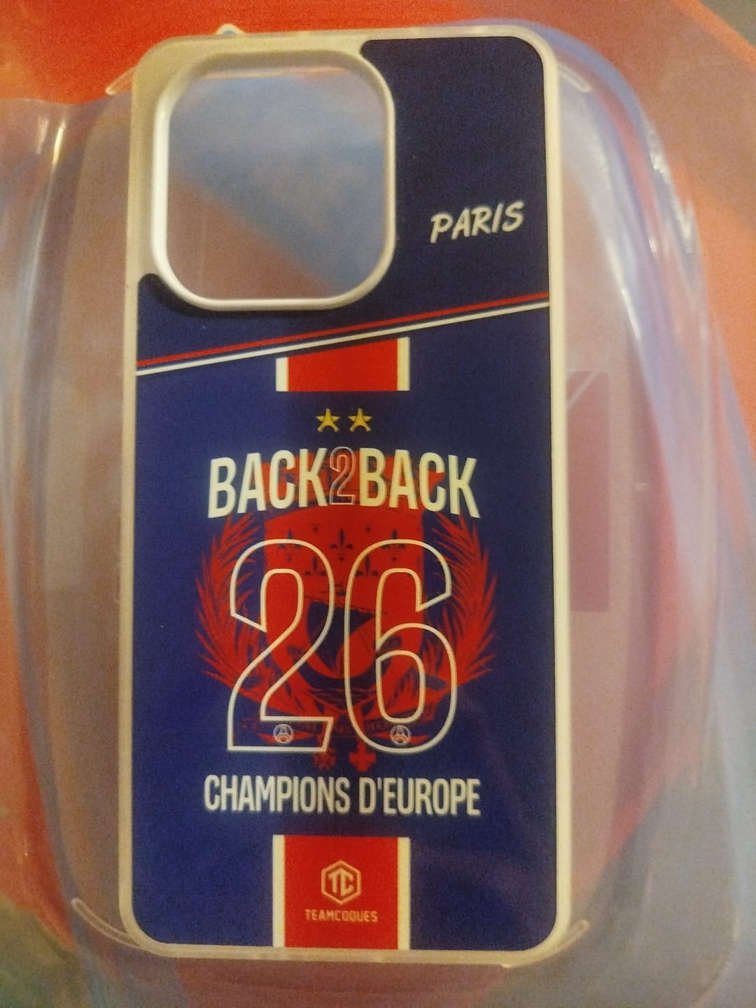 Customer photo review of Coque foot PARIS SG COLLECTOR 2026 - CHAMPIONS D'EUROPE - MAILLOT 2 ÉTOILES - CHAMPIONS LEAGUE BACK TO BACK BACK2BACK - TEAMCOQUES