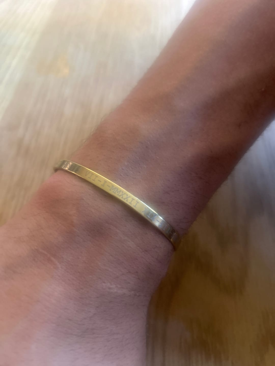 Customer photo review of Gold Personalised Cuff Bracelet