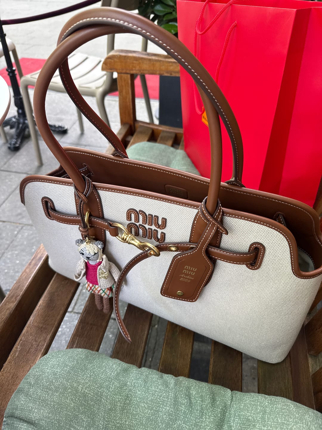 Customer photo review of Miu Miu Aventure Handbag 44 Beige in Canvas 285306