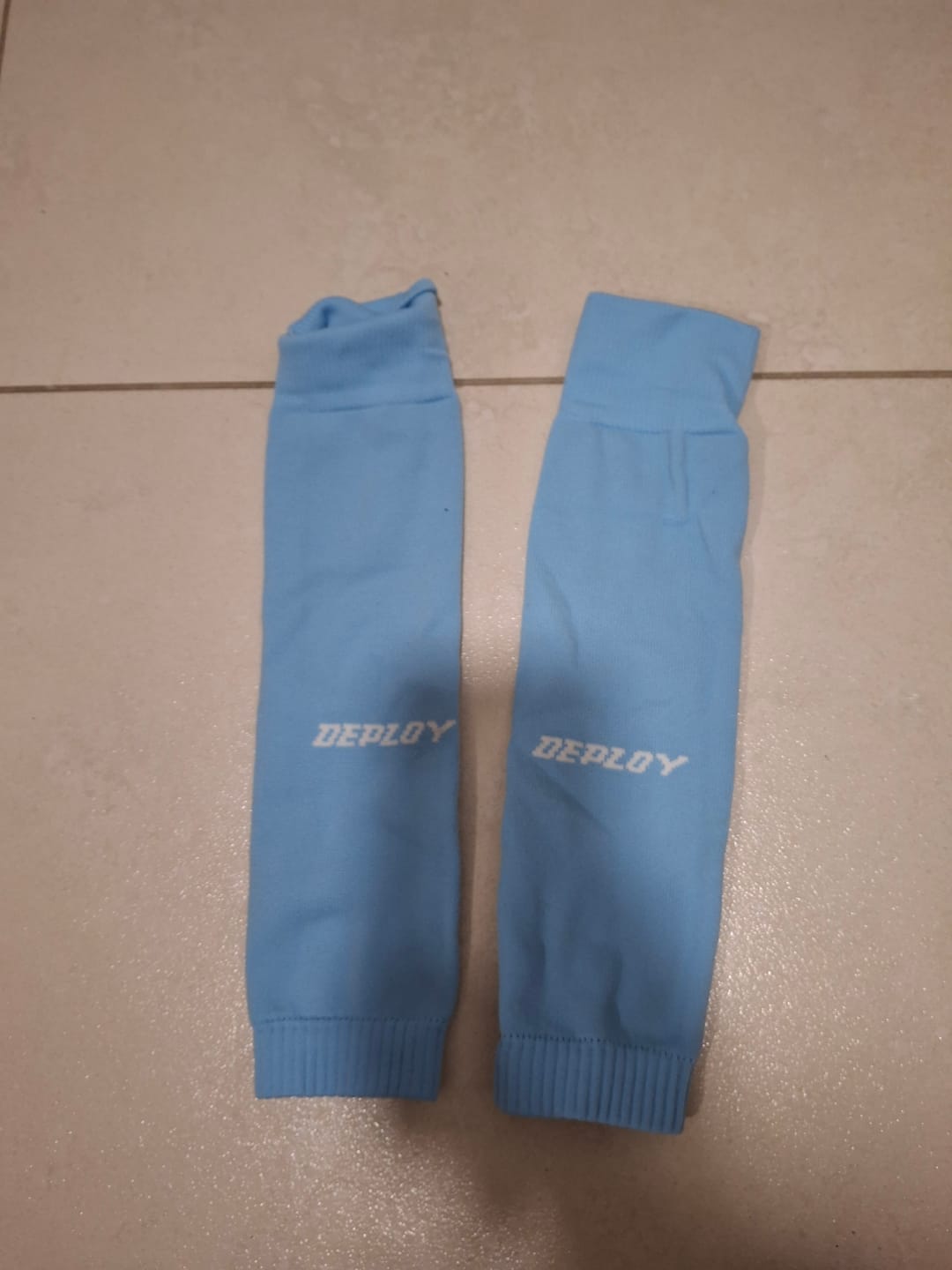 Customer photo review of Deploy Footless Socks - Sky Blue