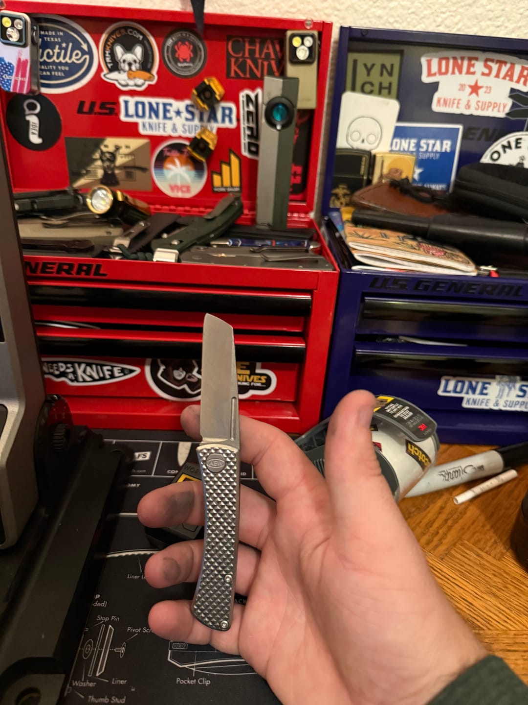 Customer photo review of American Blade Works Slip Joint 2.25" – Diamond Milled Titanium, MagnaCut Stonewash Wharncliffe – Made in USA