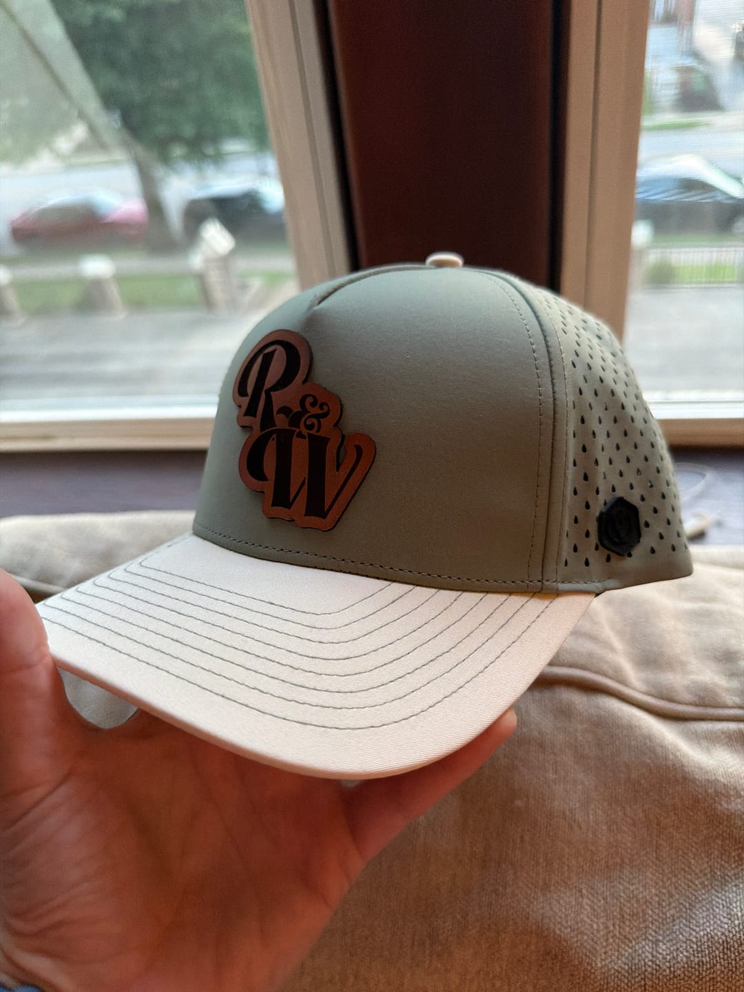 Customer photo review of Curved 5-Panel Performance Hats - Crafters Lab