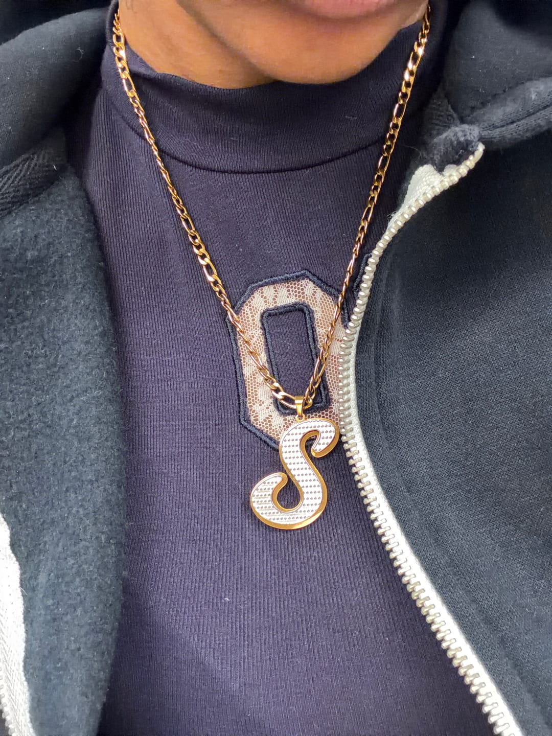 Customer photo review of Double Plated Initial Necklace w/ Figaro Chain