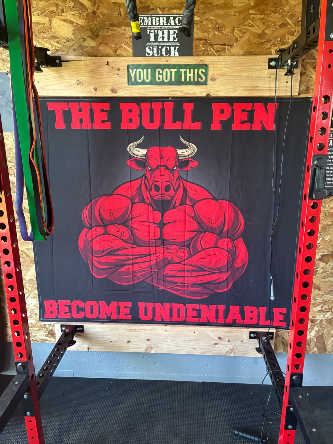 Customer photo review of Personalised Gym Banner Flag Home Gym Red Bull Motivational 10678