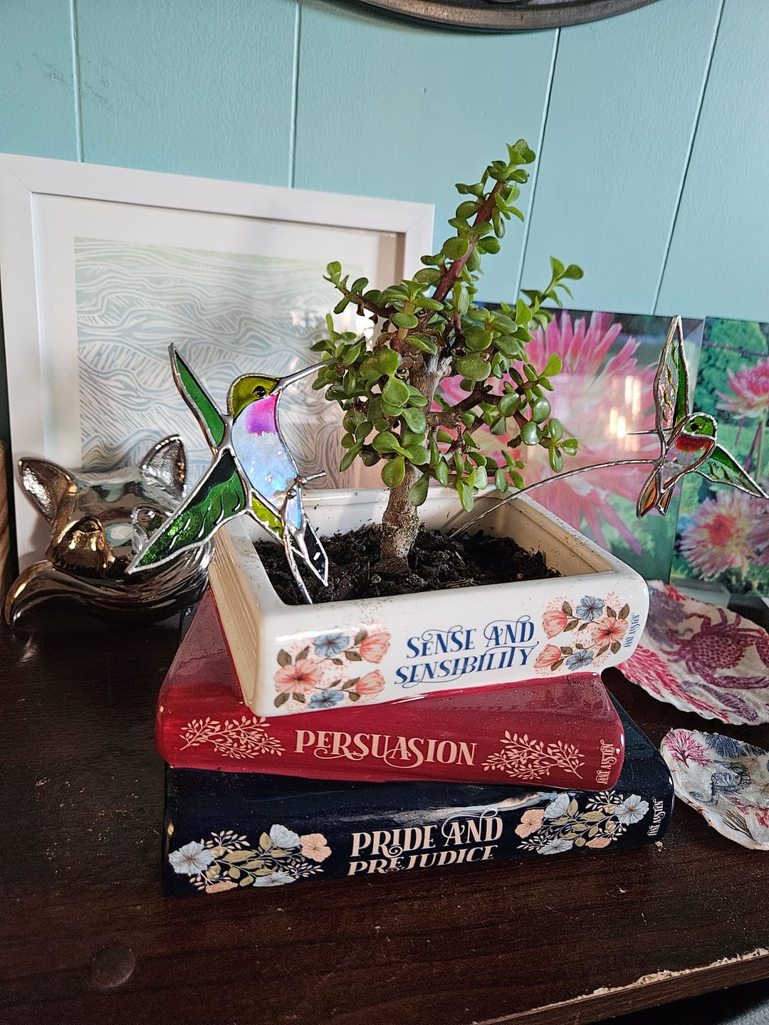 Customer photo review of Pair of Hummingbird - Set of Stained Glass Plant Stakes