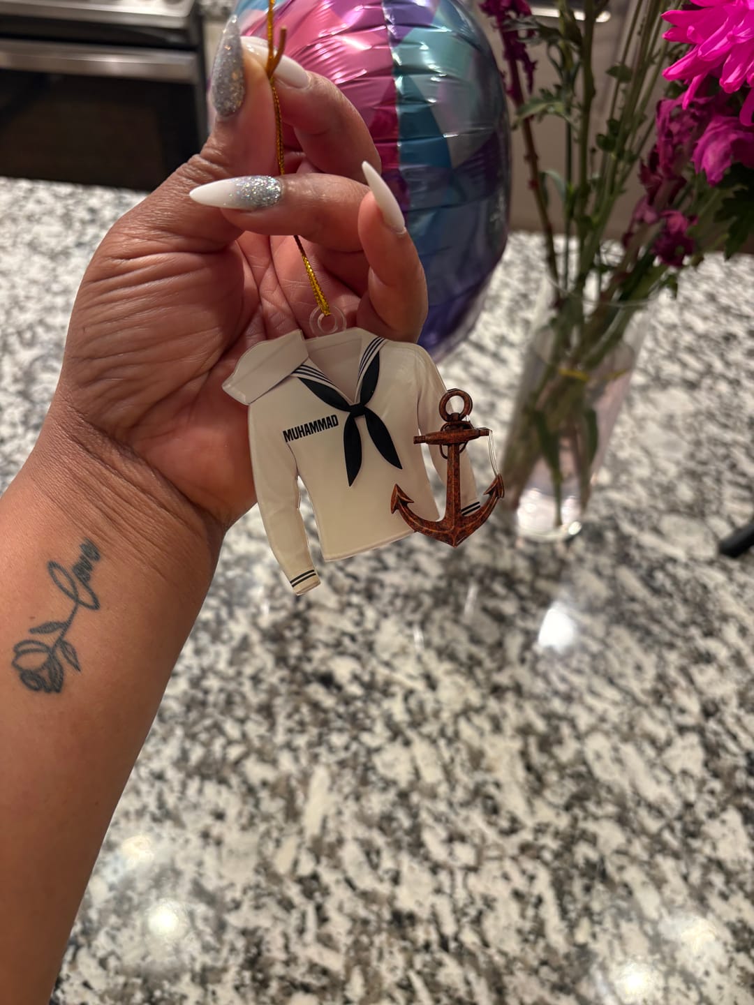 Customer photo review of Sail With Courage & Pride – Personalized Acrylic Car Ornament